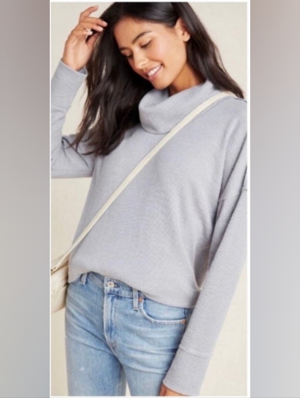 Maeve Anthropologie Ainsley Thermal Turtleneck Gray Waffle Knit Medium